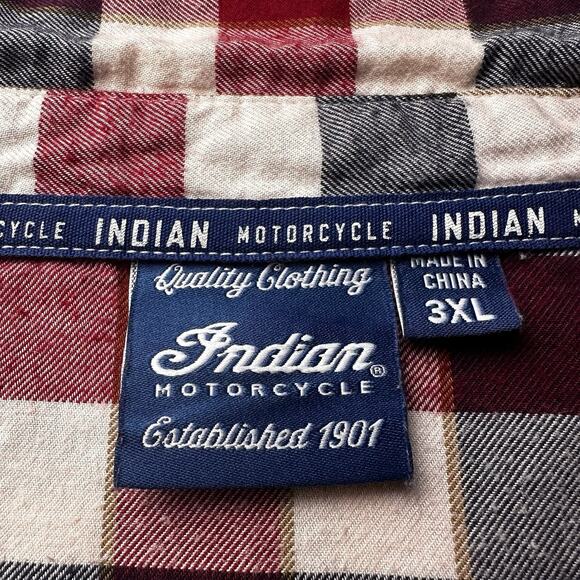 Indian Motorcycle Flannel Shirt 3XL Red Plaid Authentic Excellent - Picture 13 of 16